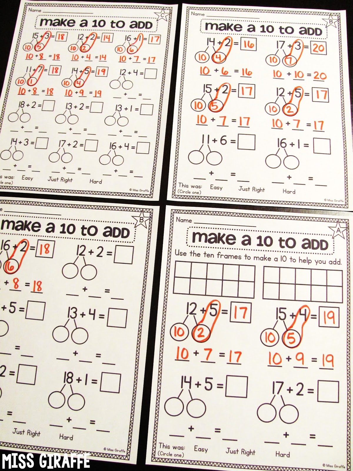 Miss Giraffes Class: Making a 10 to Add