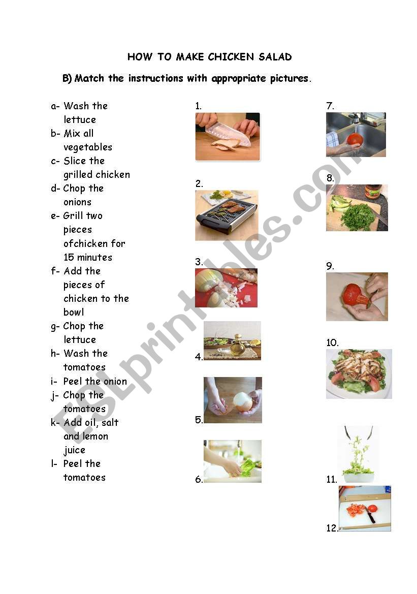 how to make a chicken salad, vocabulary worksheet - ESL worksheet ...