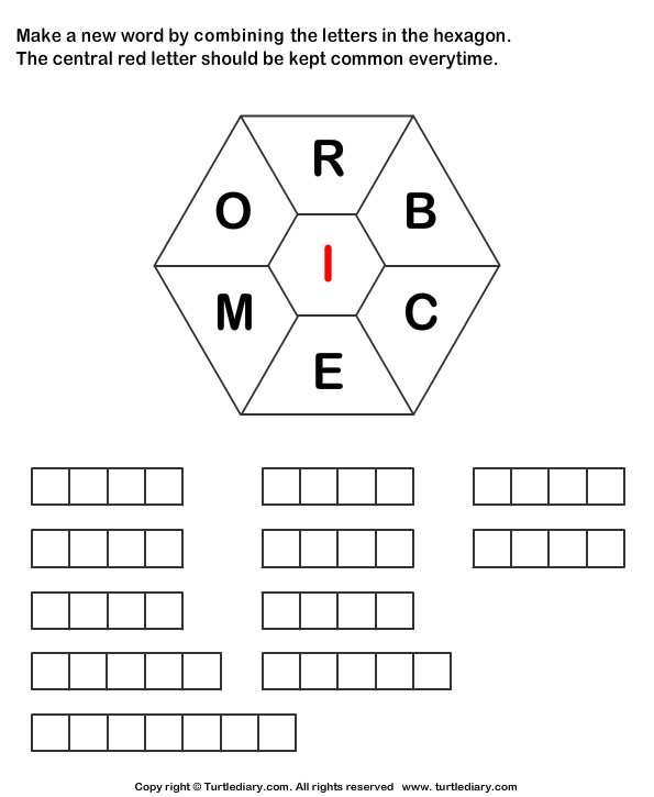Make Words using Letters R B C E M O I | Turtle Diary Worksheet
