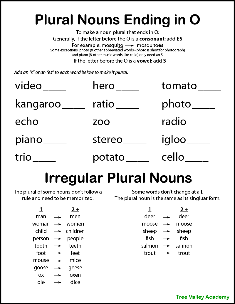 Printable Plural Nouns Worksheets for Kids - Tree Valley Academy