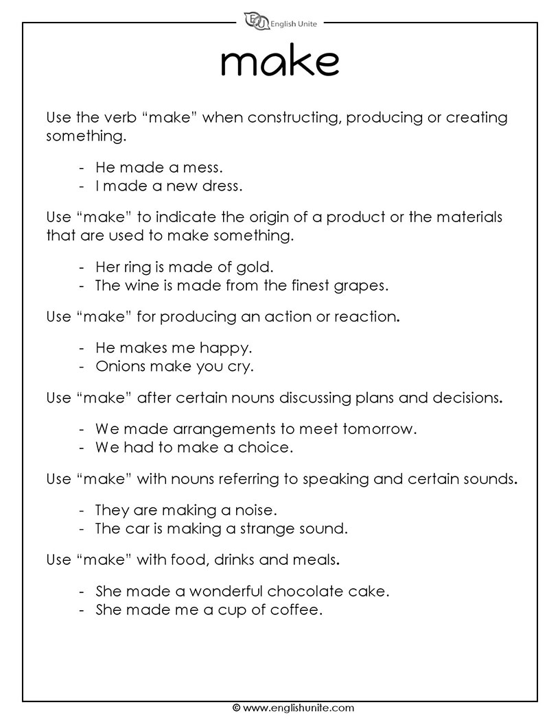 English Unite - Do or Make Worksheet