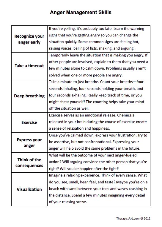 Anger Management Skills | Worksheet | Therapist Aid