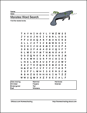 Manatee Wordsearch, Vocabulary, Crossword, and More