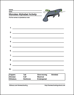 Manatee Wordsearch, Vocabulary, Crossword, and More