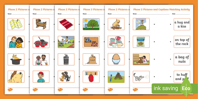Pictures in reading | KS1 Phonics Matching Worksheet | Twinkl