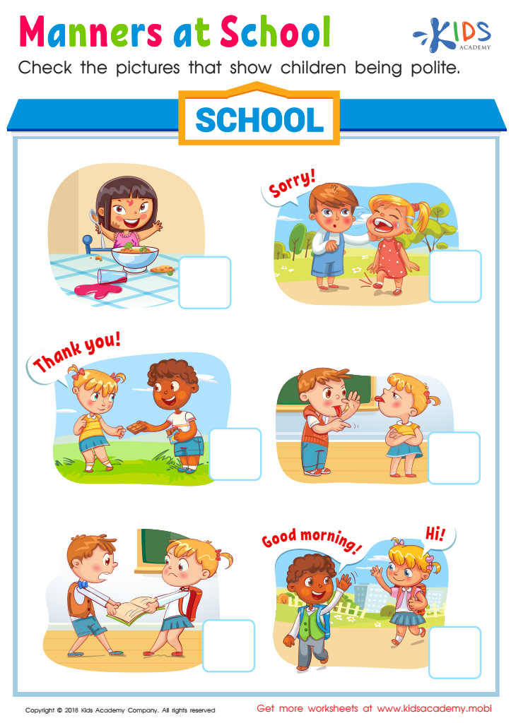 Manners at School Worksheet: Printable PDF for Kids