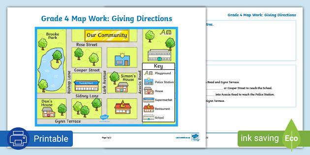 Grade 4 Map Work: Giving Directions Worksheet | South Africa