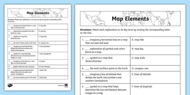 map elements worksheet