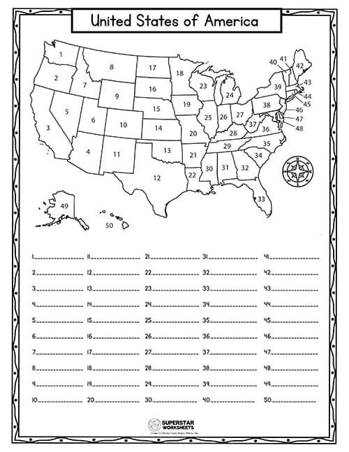 map of usa worksheet