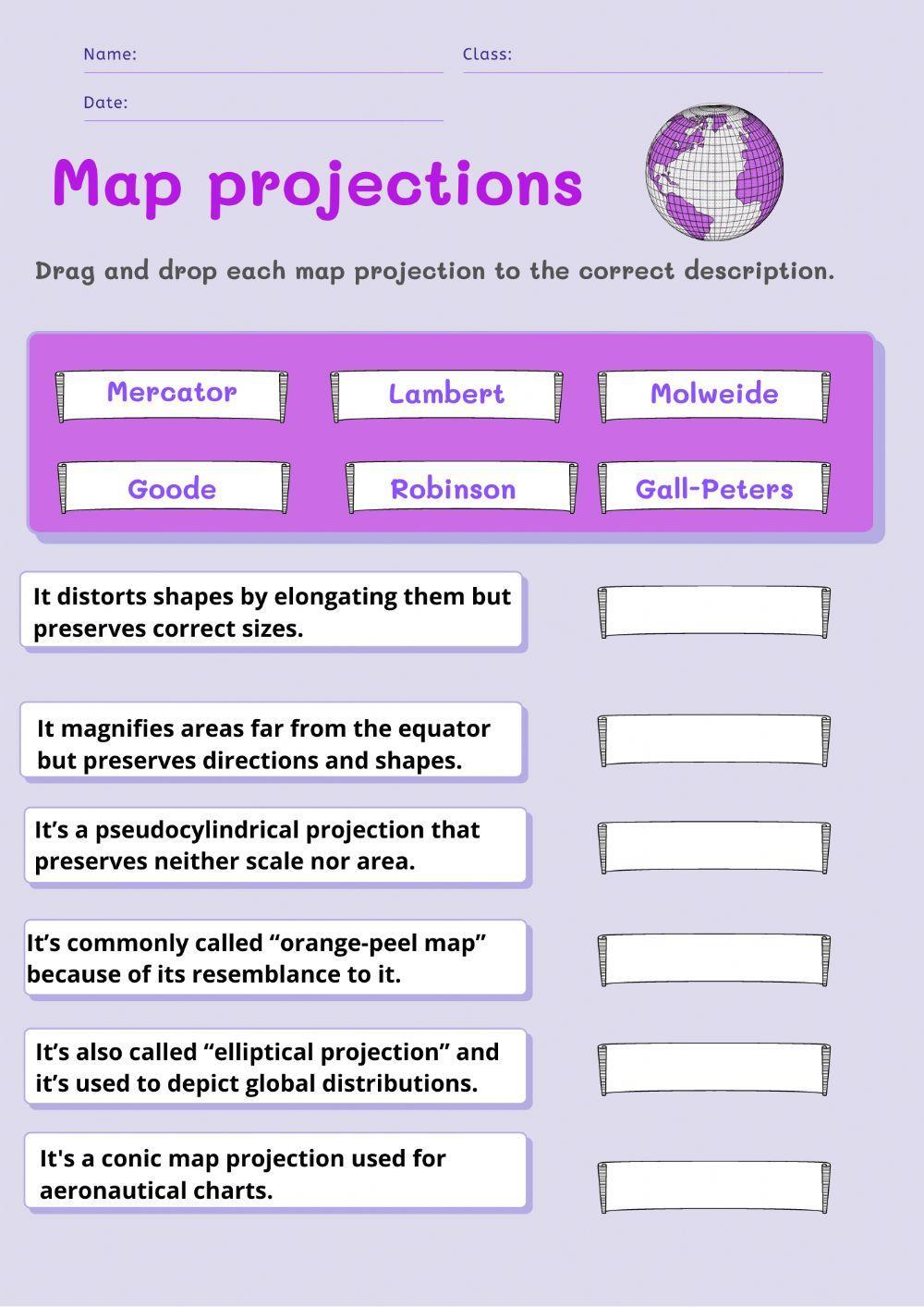 Projections of the World Map Skills - Map Projections Worksheet 8 