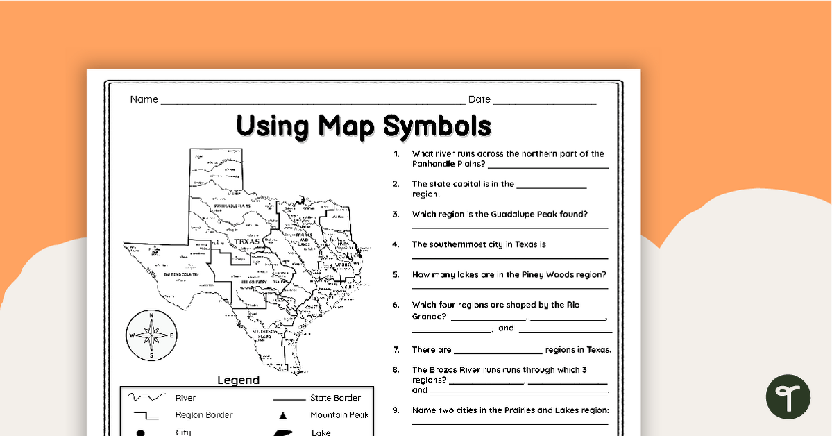Texas Map Symbols Worksheet | Teach Starter