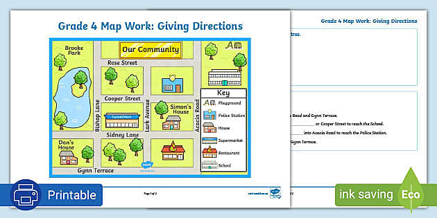 Grade 4 Map Work: Giving Directions Worksheet | South Africa