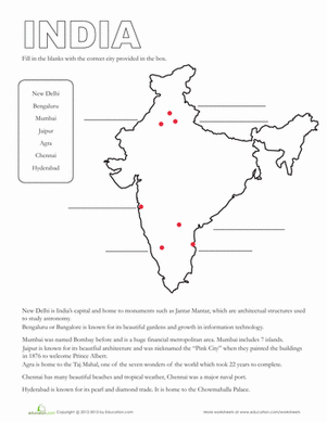 Map of India | Worksheet 