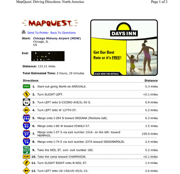 Having to print out the Mapquest directions when going to new ...