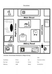 Directions with Map - ESL worksheet by melester