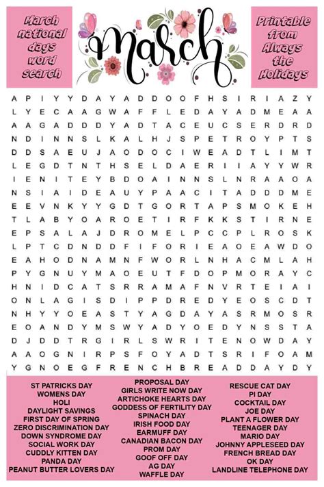 March Word Search Puzzles