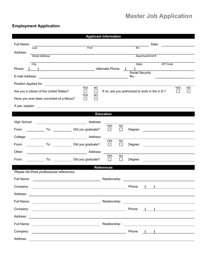 Master Job Application Form ≡ Fill Out Printable PDF Forms Online