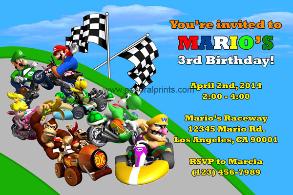 mario kart party printable invitations