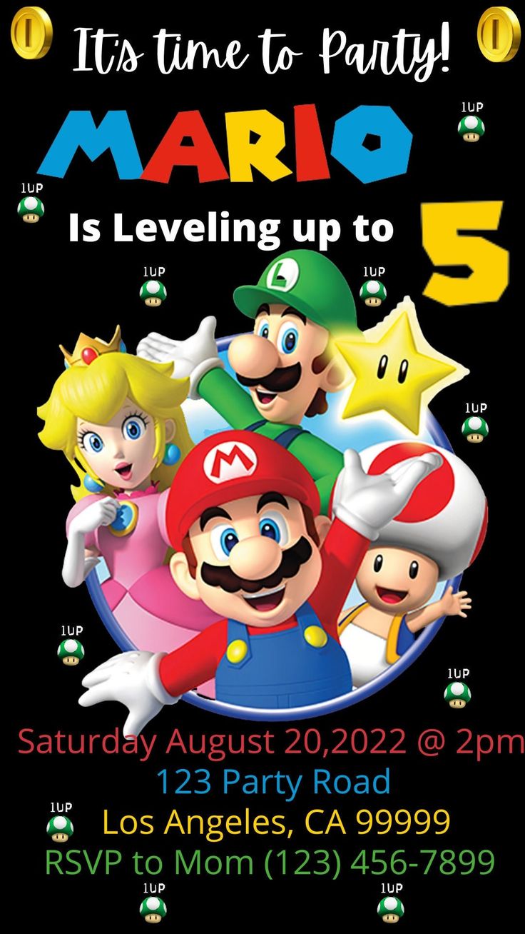 Super Mario Birthday digital invite, Printable, Instant Download ...