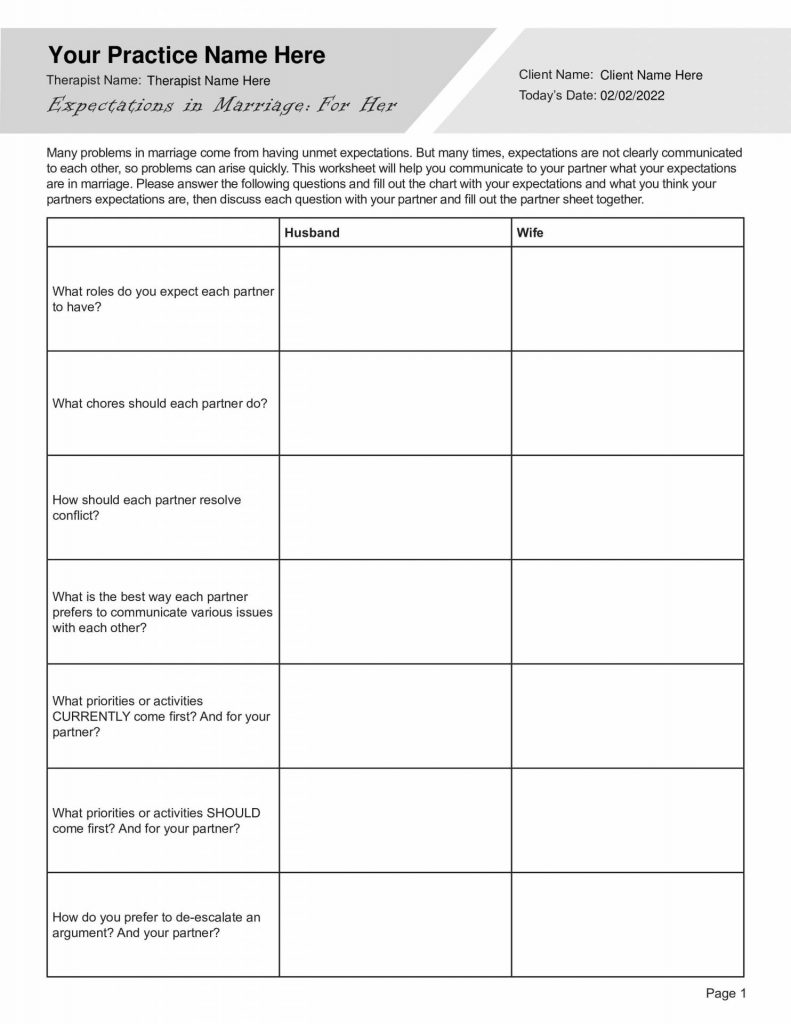 marital counseling worksheet