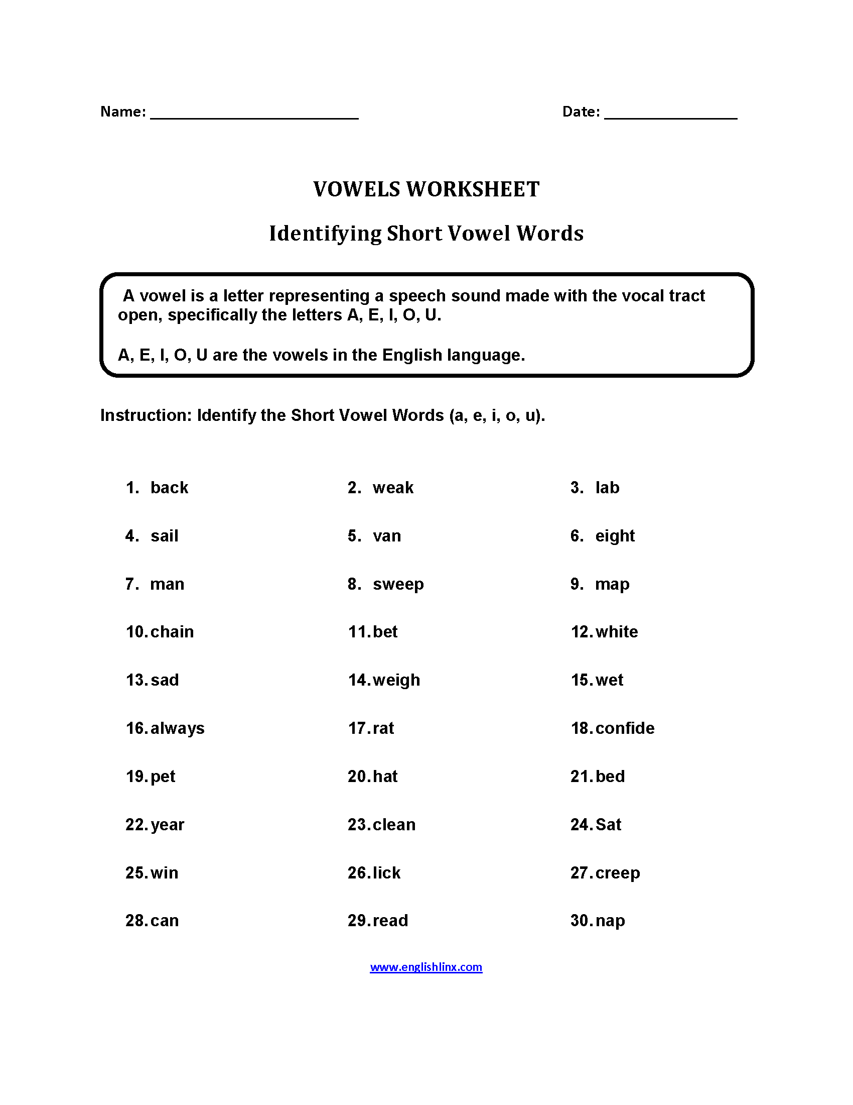 mark the vowels worksheet