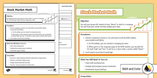 Fifth Grade Stock Market Math Group Activity (teacher made)