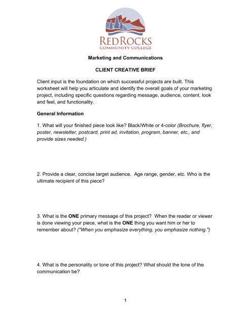 marketing communication worksheet