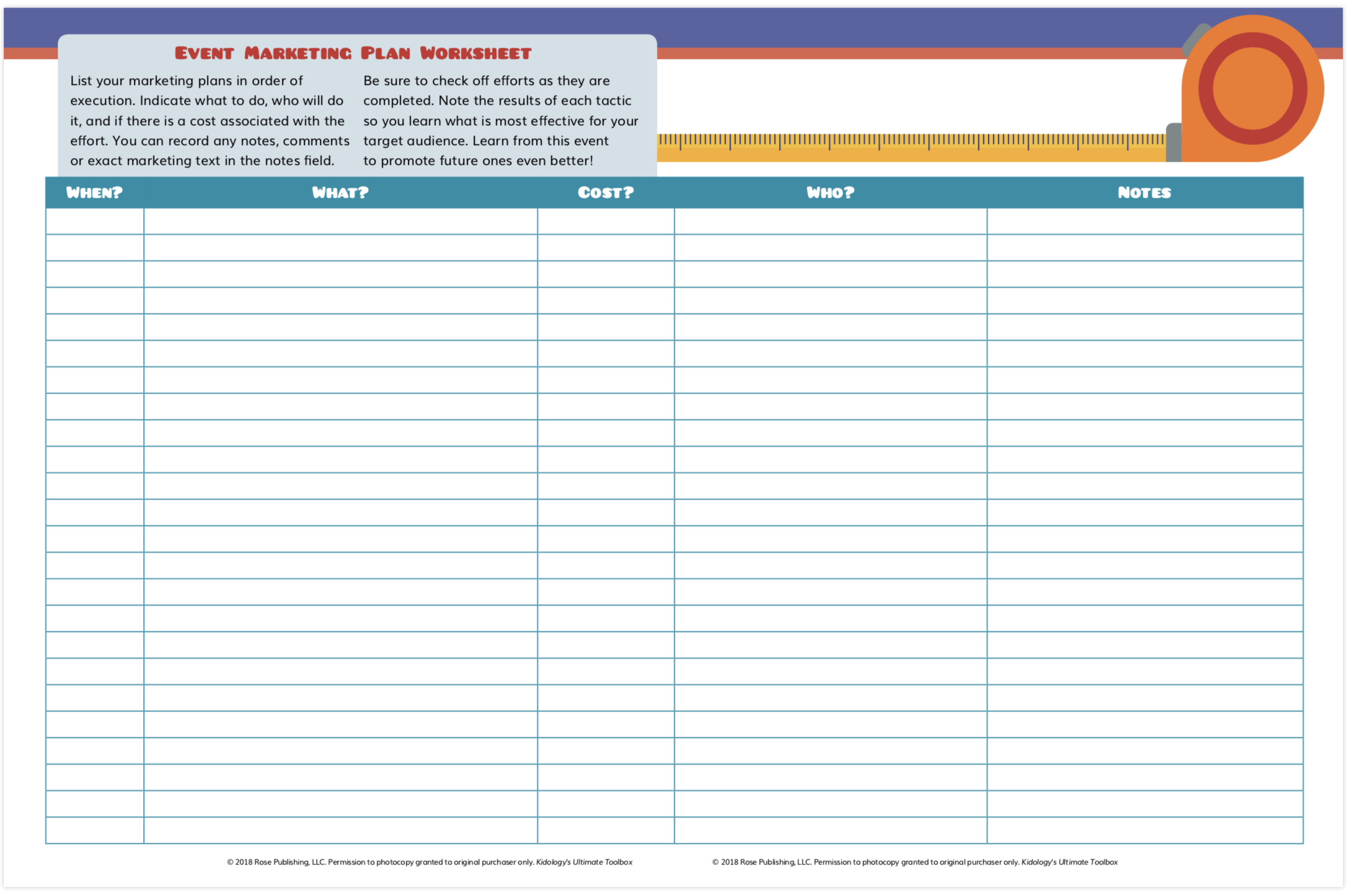 Kidology Inc. - Event Marketing Plan Worksheet