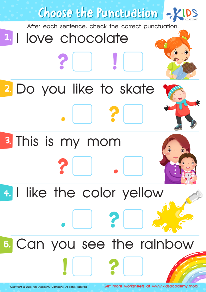 Choose the Punctuation: Assessment Worksheet for kids