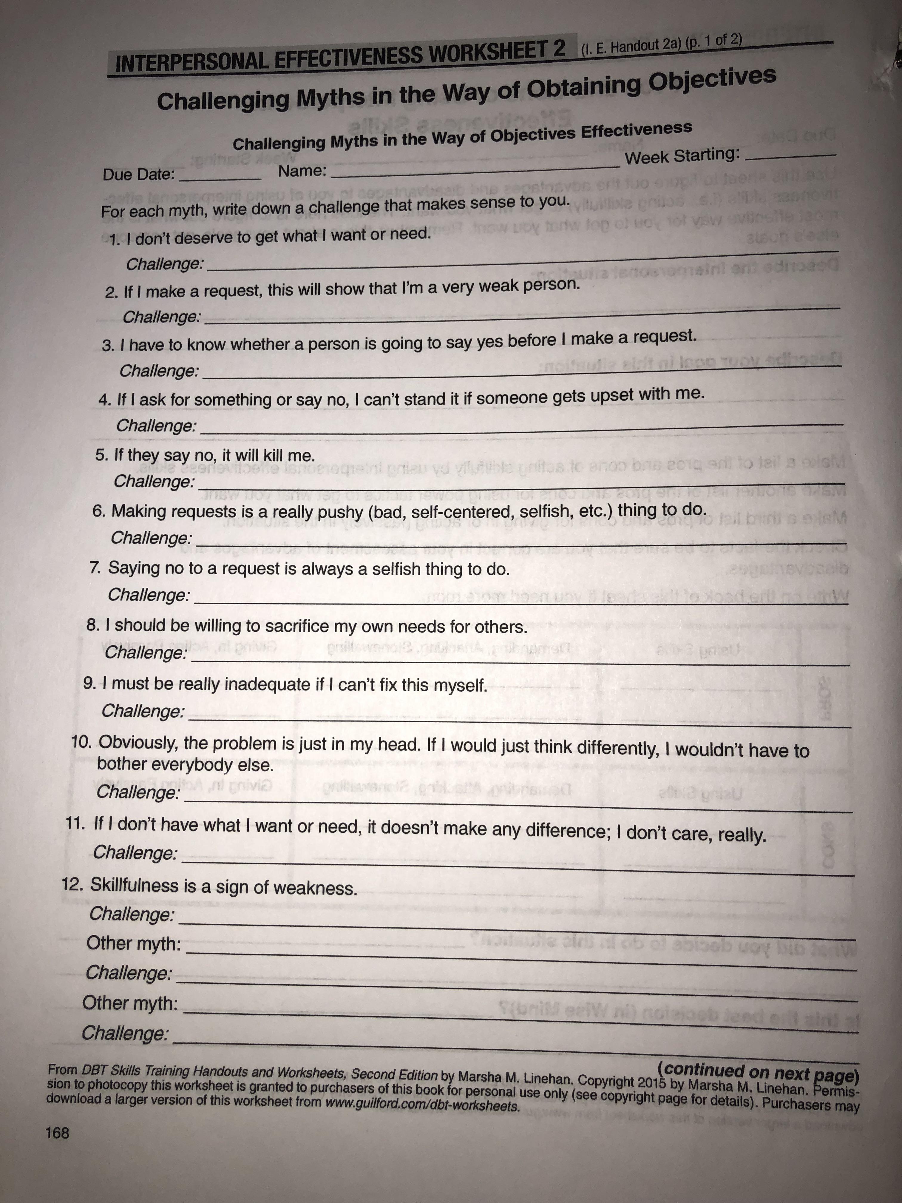 IE Homework: choose 2 to challenge. : r/dbtselfhelp
