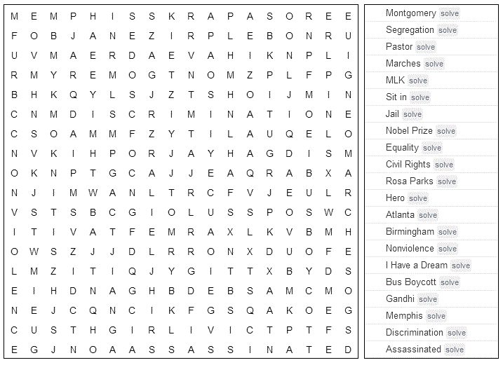 marther luther king jr word search worksheet