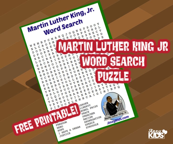 marther luther king jr word search worksheet
