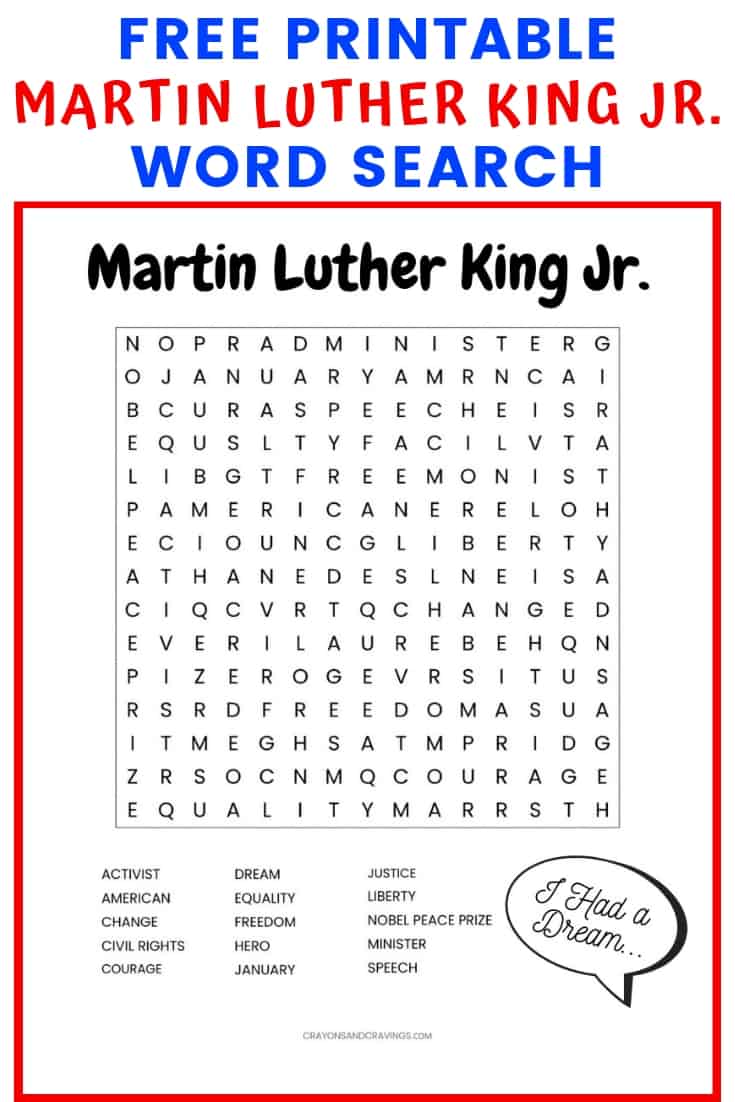 marther luther king jr word search worksheet