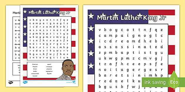 marther luther king jr word search worksheet