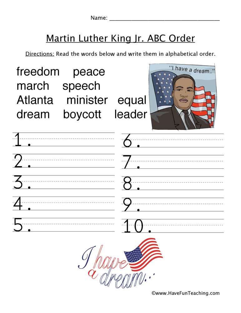 martin luther king day worksheet