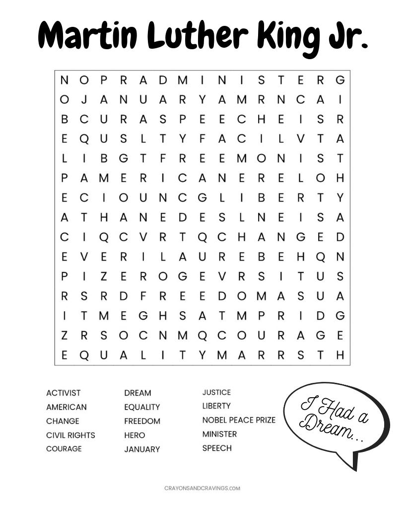 Printable Martin Luther King Jr. Word Search | AllFreePaperCrafts.com