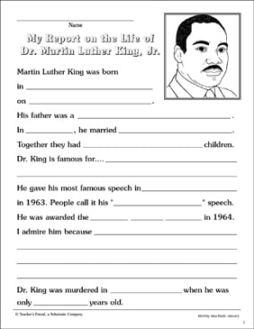 martin luther king jr day worksheet