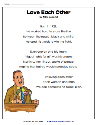 martin luther king jr day worksheet