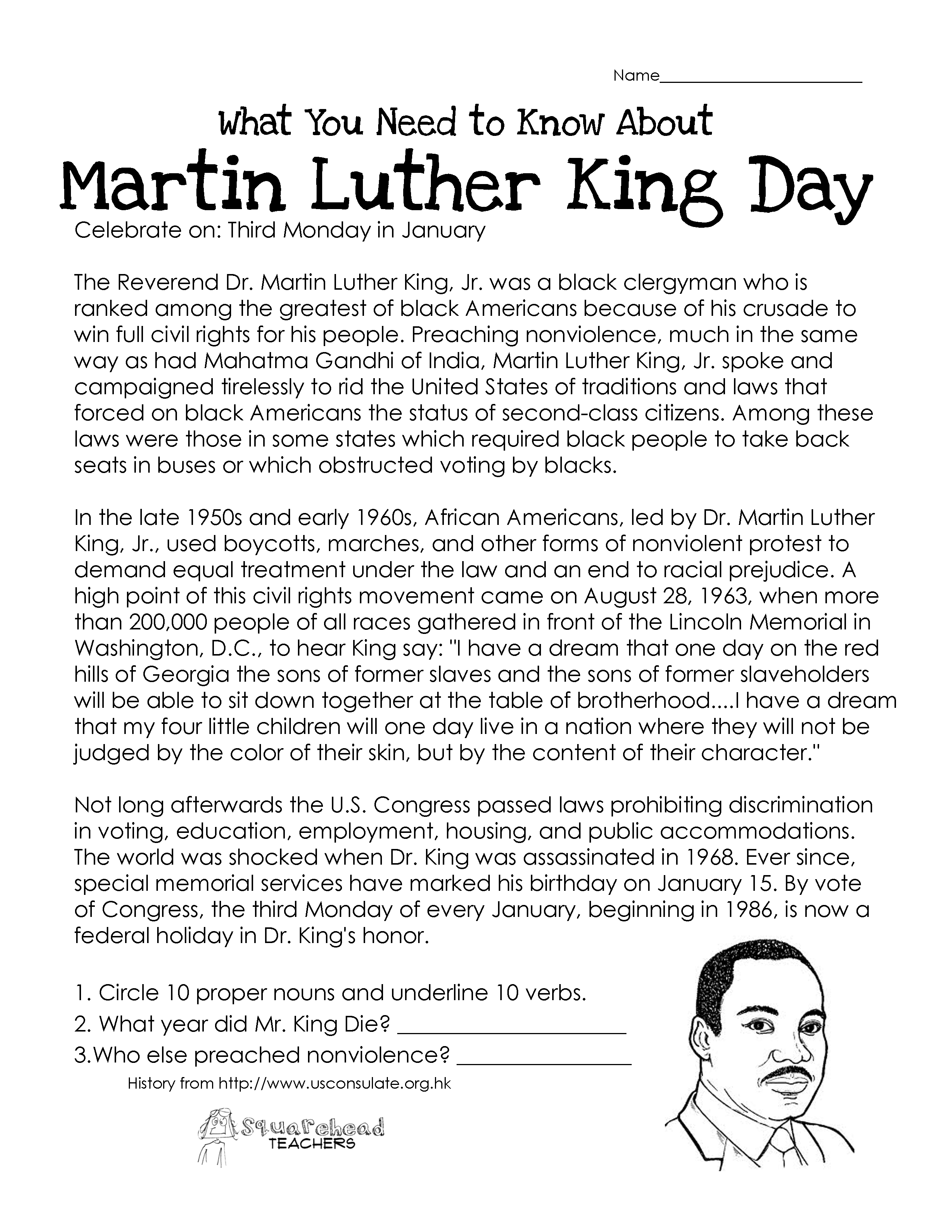 martin luther king jr worksheet with answer key