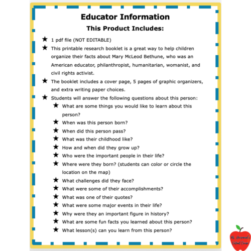 mary mcleod bethune worksheet for kids