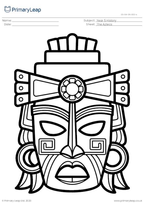 History: Colouring page Aztec mask | Worksheet | PrimaryLeap.co.uk