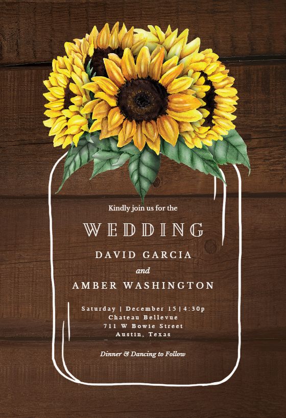 Sunflowers filled jar - Wedding Invitation Template (Free ...