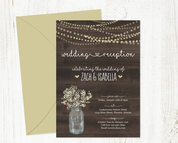 Rustic Reception Only Invitation Template Printable Wedding Invite ...