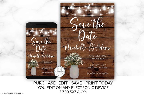 Rustic Save-the-dates, Printable Rustic Save the Date Template ...