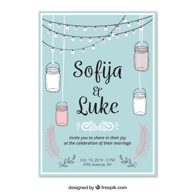 Free Vector | Wedding invitation template with hand drawn jars