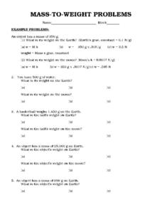 mass and weight worksheet answers