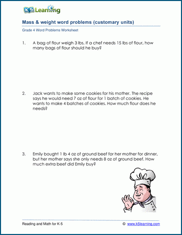 Grade 4 mass and weight word problem worksheets | Worsheets library