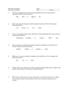 Mass-Mass Problems Worksheet for 10th - Higher Ed | Lesson Planet