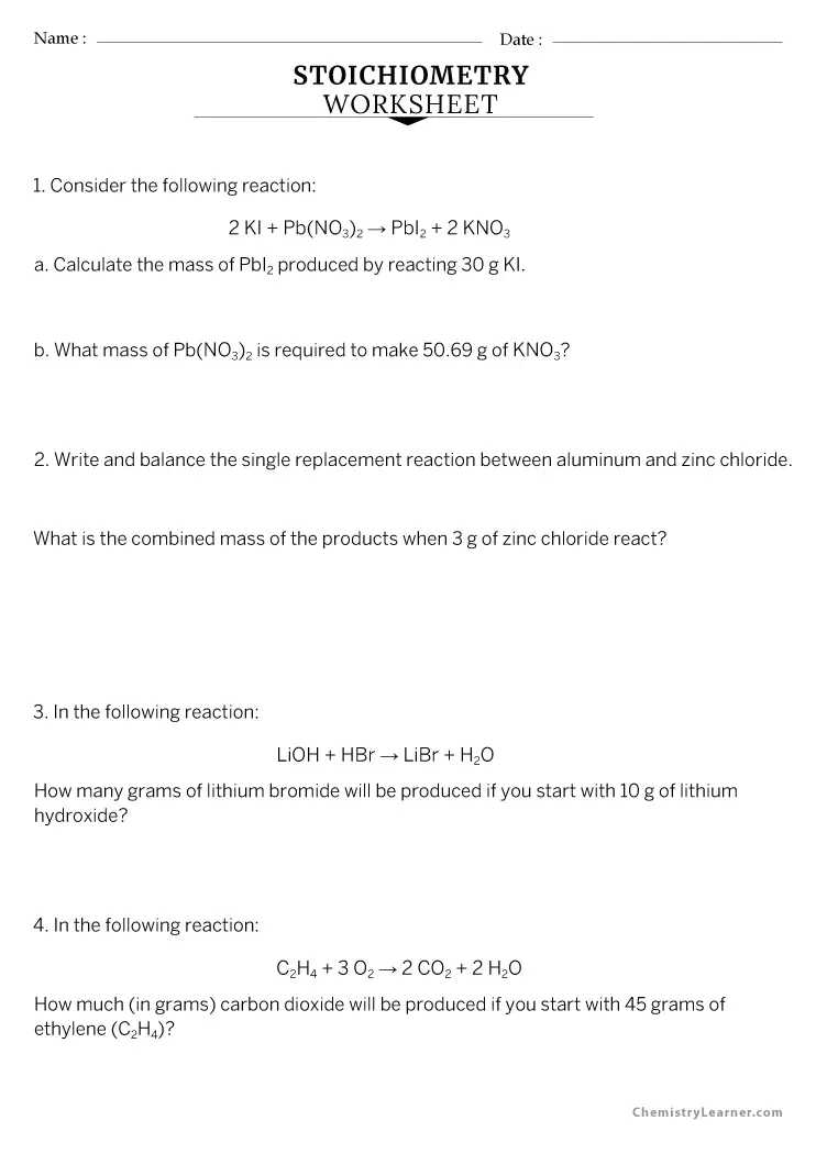 mass mass stoichiometry worksheet