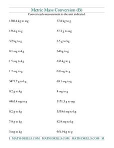 Metric Mass Conversion (B) Worksheet for 3rd - 6th Grade | Lesson ...